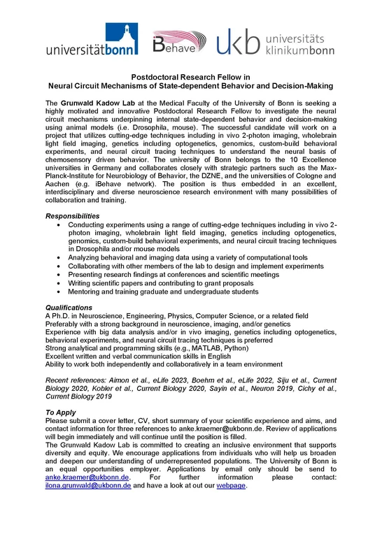 Postdoctoral Research Fellow in Neural Circuit Mechanisms of State-dependent Behavior and Decision-Making